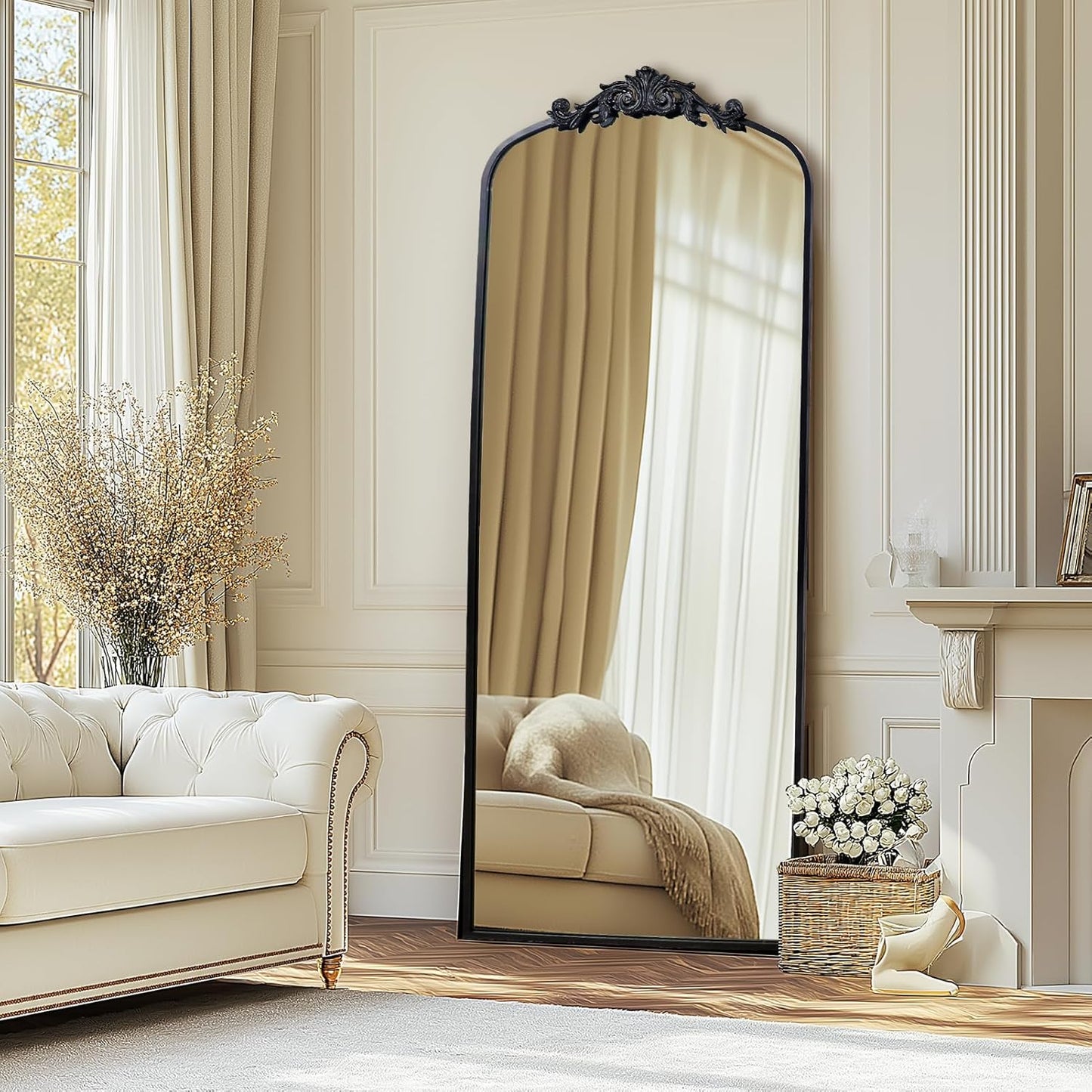 AIXI HOME Antique Black Arch Full Wall Mirror, 71"x30" Elegant Rectangle Vintage Mirror with Ornate Frame, Baroque Inspired Home Decor for Bathroom Vanity Bedroom Entryway