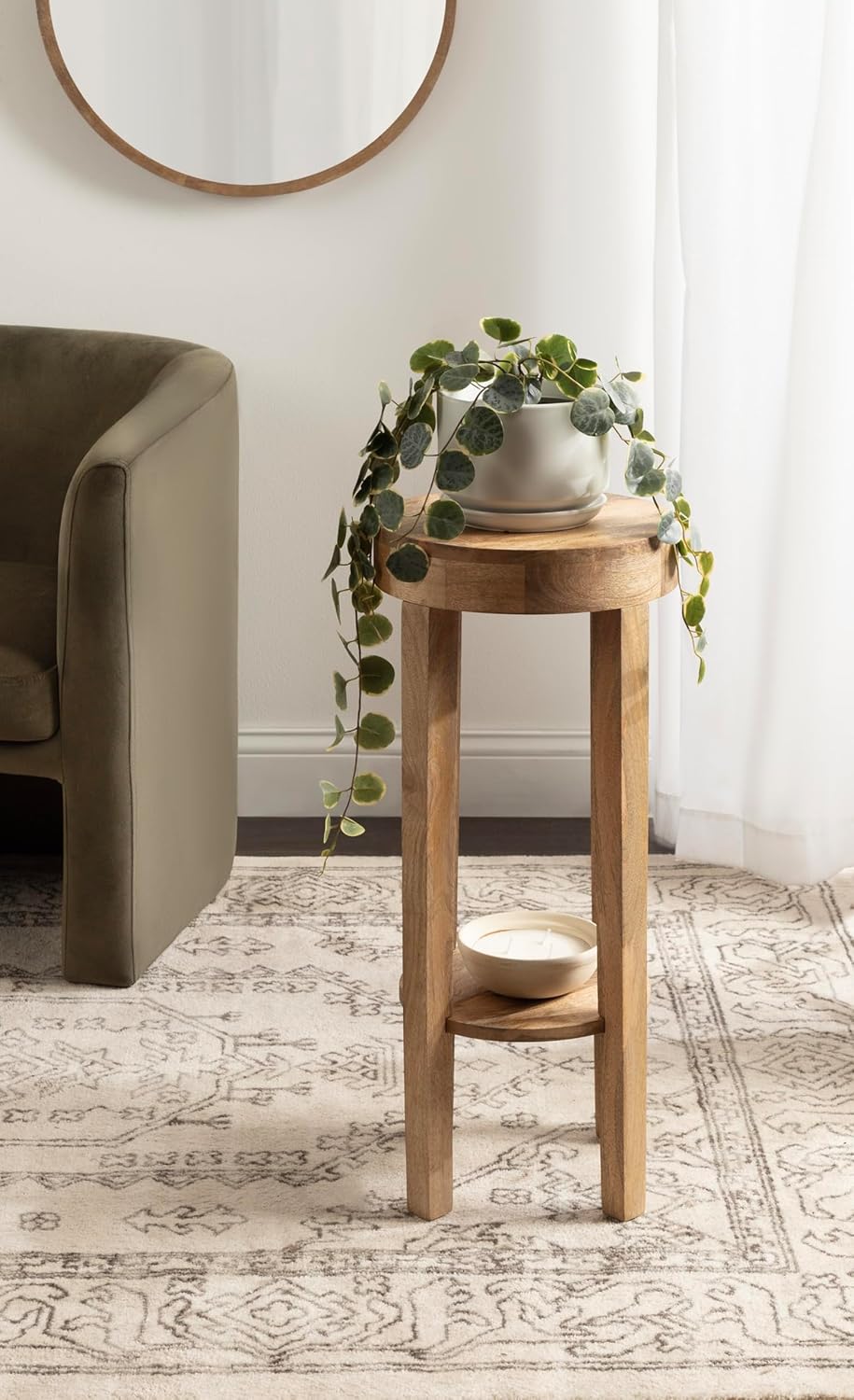 Kate and Laurel Talcott Modern Round Wood Side Table, 12 x 12 x 28, Natural Wood, Transitional Decorative Two-Tier End Table for Use as a Bedroom Nightstand or Living Room Plant Stand