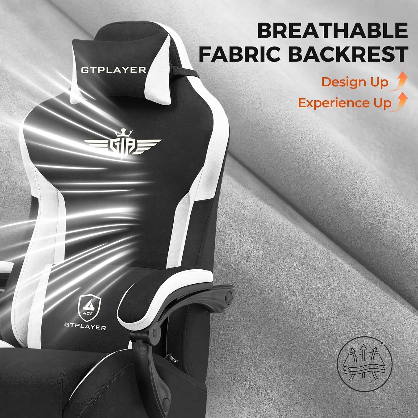 GTPLAYER Gaming Chair Fabric with Footrest, Big and Tall Game Chair High Back Computer Office Chair with Lumbar Support for Adults, Ergonomic Swivel Games Chair with Cushion Gaming Black
