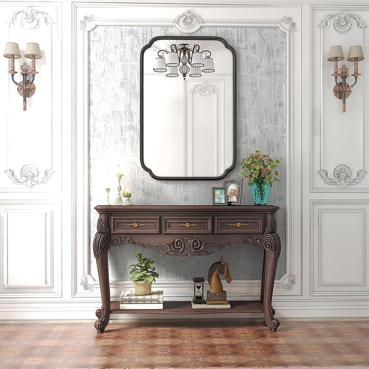 Black Bathroom Vanity Mirrors for Over Sink 24" x 36" Modern Rounded Corner Rectangle Mirror with Non-Rusting Iron Metal Framed Wall Mounted Decorative Mirror (Horizontal/Vertical)