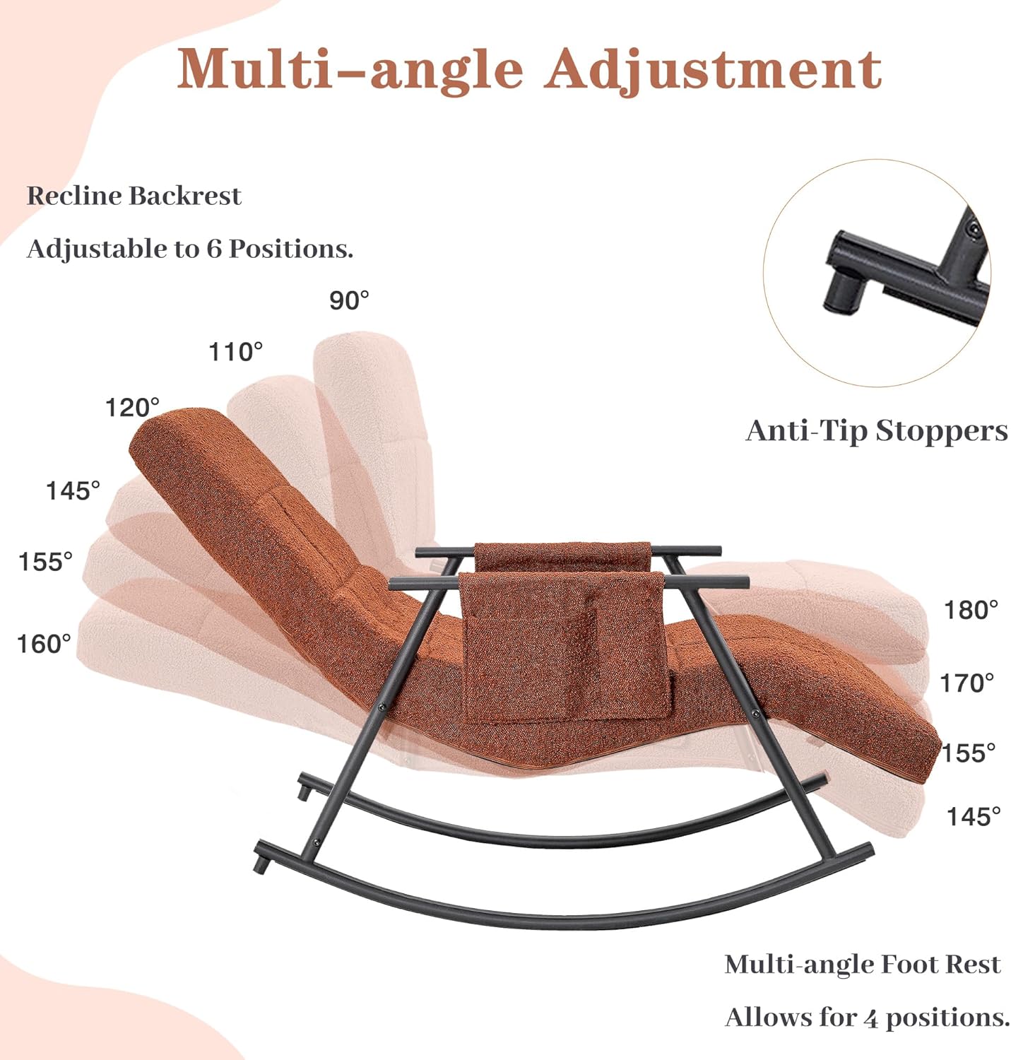 VECELO High Back Nursery Rocking Chair with Foot Rest, Teddy Upholstered Reclining Glider Rocker, Comfy Armchair Padded Seat Removable Side Pockets for Living Room, Bedroom, Balcony
