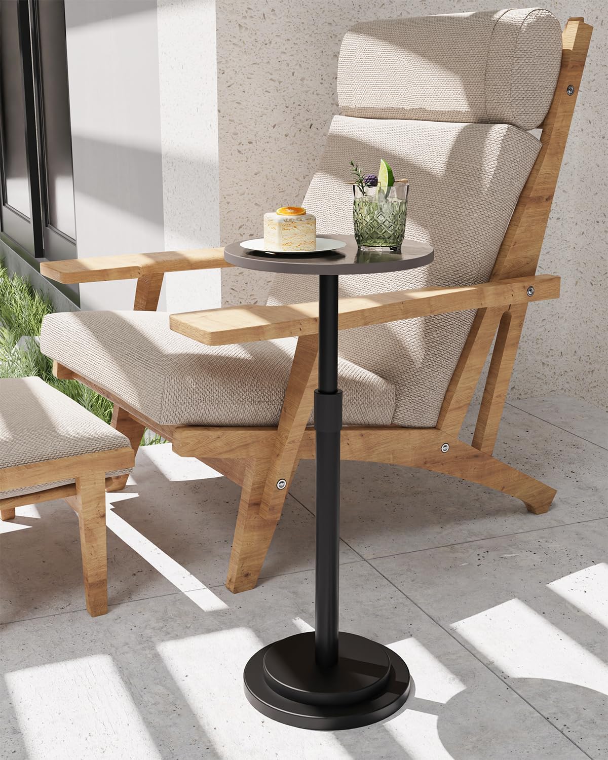 Height Adjustable Drink Table, Vintage Round Indoor Metal Plant Stand, for Small Spaces, Living Room, Bedroom, Cocktail, 1 Pack, Dark Brown, GBZ001CZ-1
