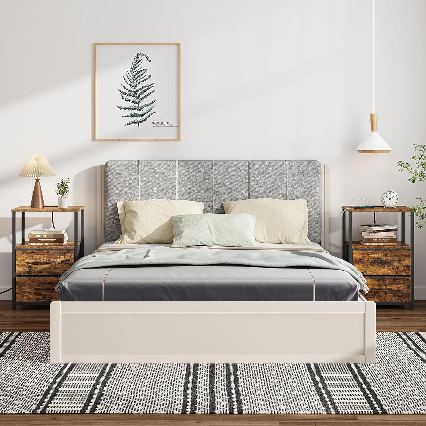 TUTOTAK LED End Table with Charging Station, Night Stand, Side Table with 2 USB Ports and Outlets, Nightstand with Cloth Drawer, Bedside Table for Livingroom, Bedroom Brown TB01BB088L