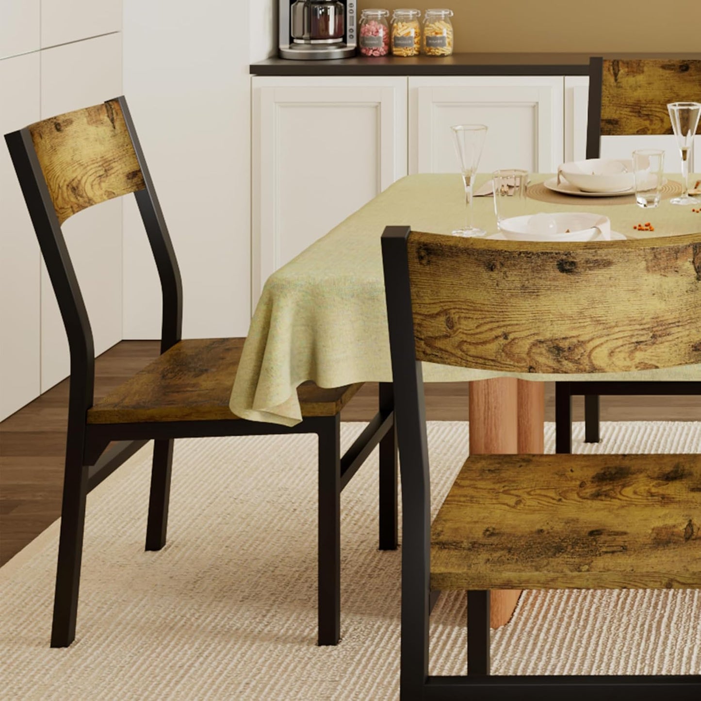 Feonase Dining Chairs Set of 6, Modern Kitchen Chairs with Ergonomic Backrest, MDF Board and Metal Legs, Dinner Chairs for Dining Room, Kitchen and Living Room, Rustic Brown