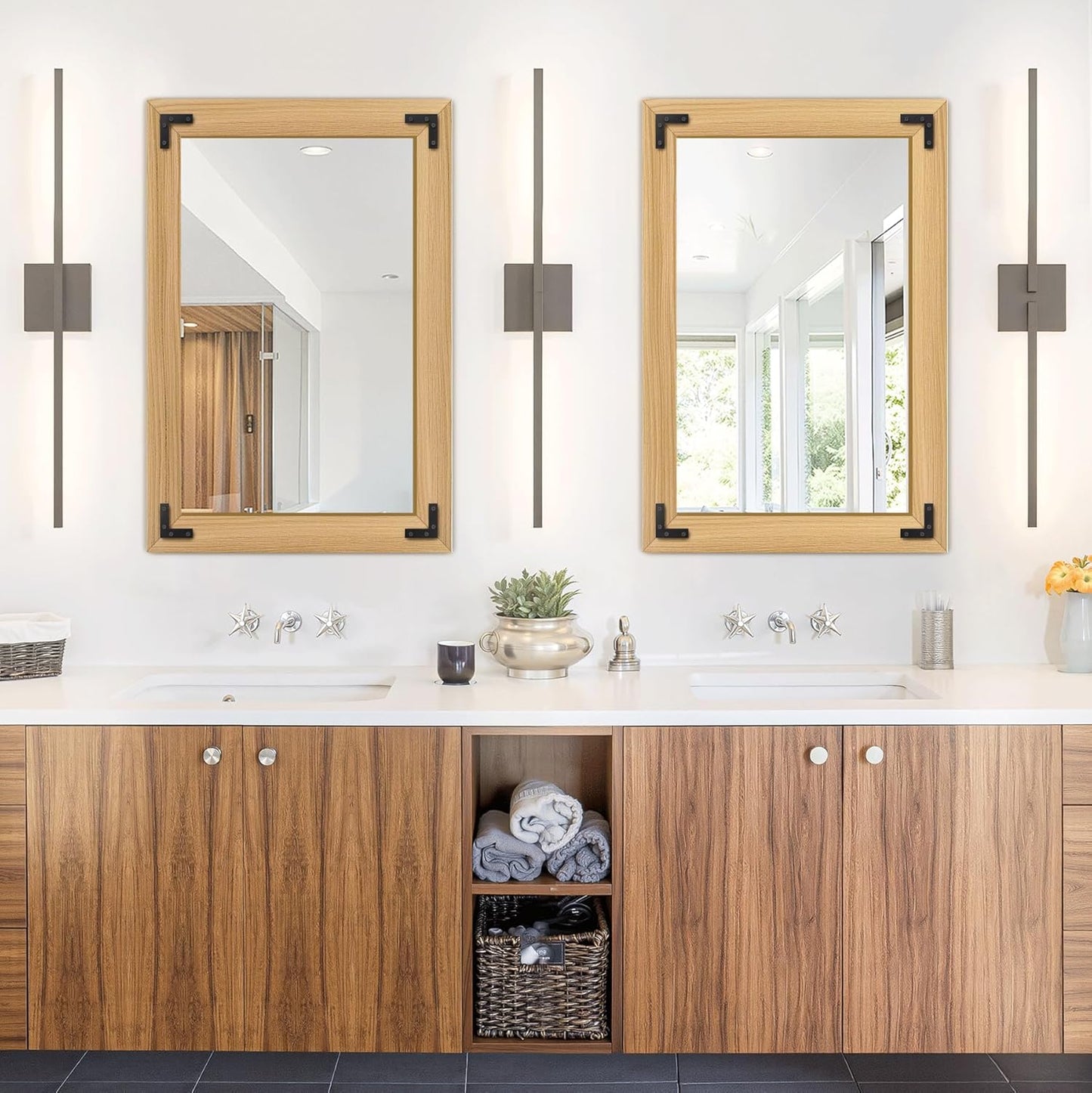 Bathroom Mirror for Wall with Wooden Frame, 36"x24" Solid Wood Vanity Mirror for Farmhouse, Bathroom, Bedroom Decor, Vertical or Horizontal Hanging(Natural)