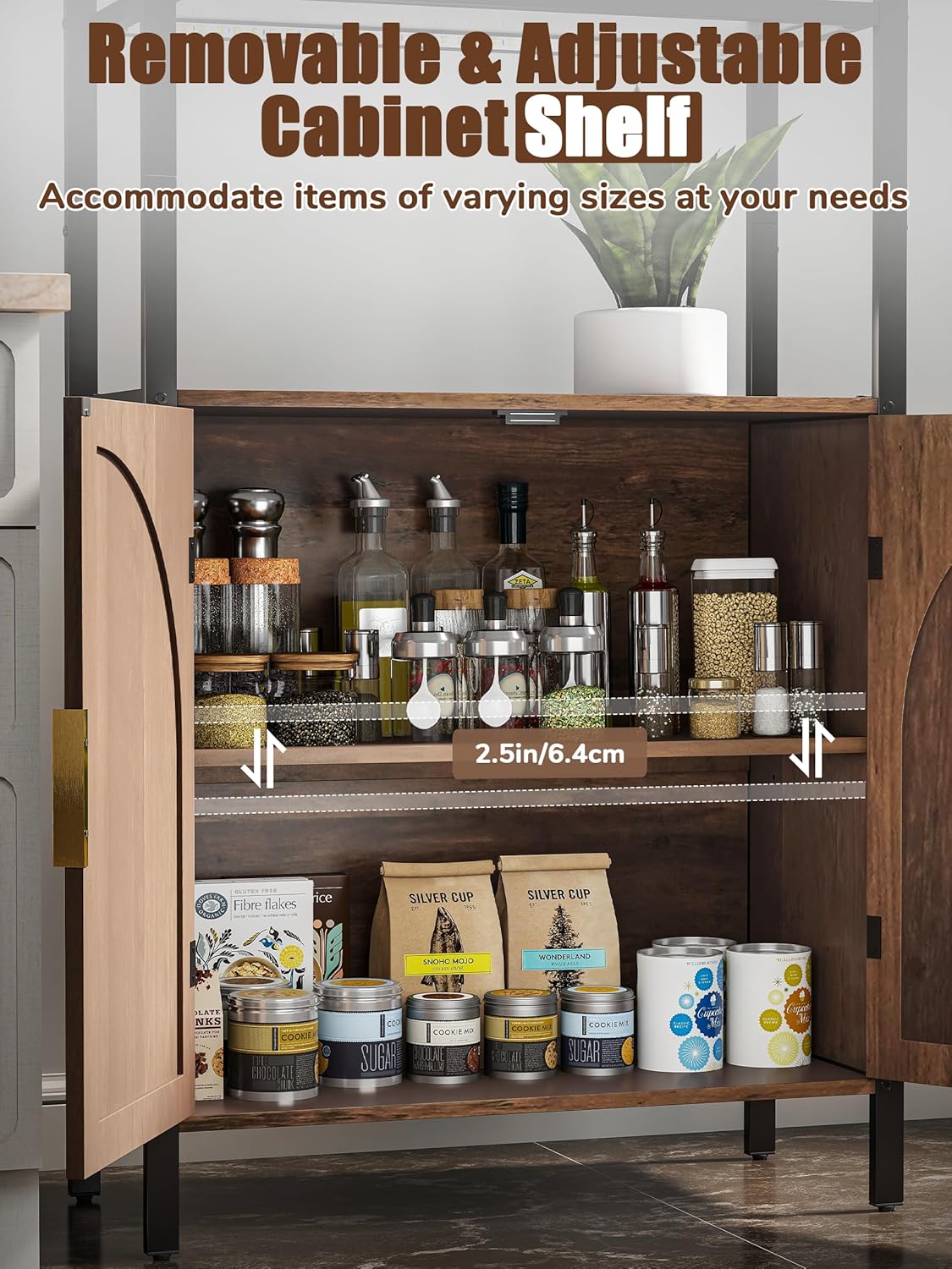 5 Tier Rattan Bookcase with Light 71" Tall Boho Bookshelf with Doors Large Bookcase with Adjustable Shelf Farmhouse Storage Cabinet Bookshelves for Living Room Bedroom Home Office Kitchen