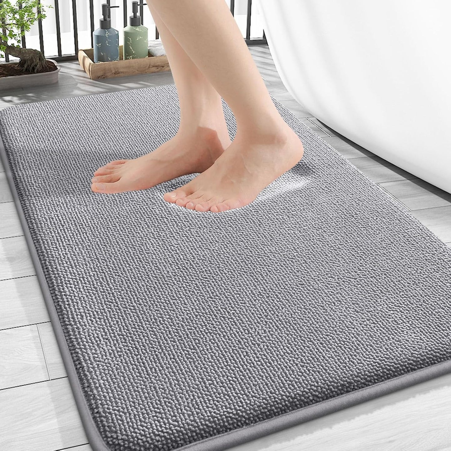 OLANLY Thick Memory Foam Bath Mat Rug 34x21, Extra Soft Absorbent Bathroom Rugs, Quick Dry Bath Mats, Non-Slip, Machine Washable Carpet for Bathroom, Tub and Shower, Home Decor Accessories, Grey