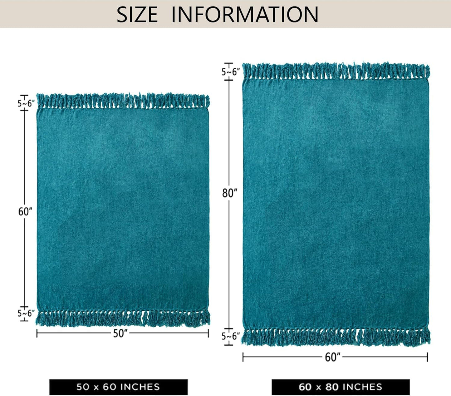 Chenille Throw Blanket for Couch 60"X 80" Twin, Soft Cozy Throws with Fringe Tassel for Bed Sofa Chair Cover, Lightweight Knitted Decorative Boho Blankets for Living Room, Teal