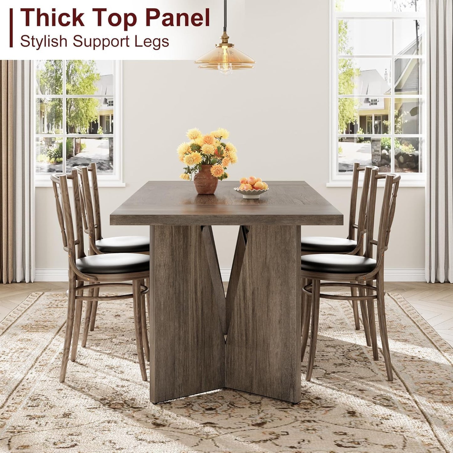 GarveeHome Dining Room Table 6, 70.9'' Rectangular Kitchen Table Dining Room Furniture with Sturdy Frame, Thickened Long Tabledesk and Dinner Desk for Party, Big Family, Flat Leg (Grey)