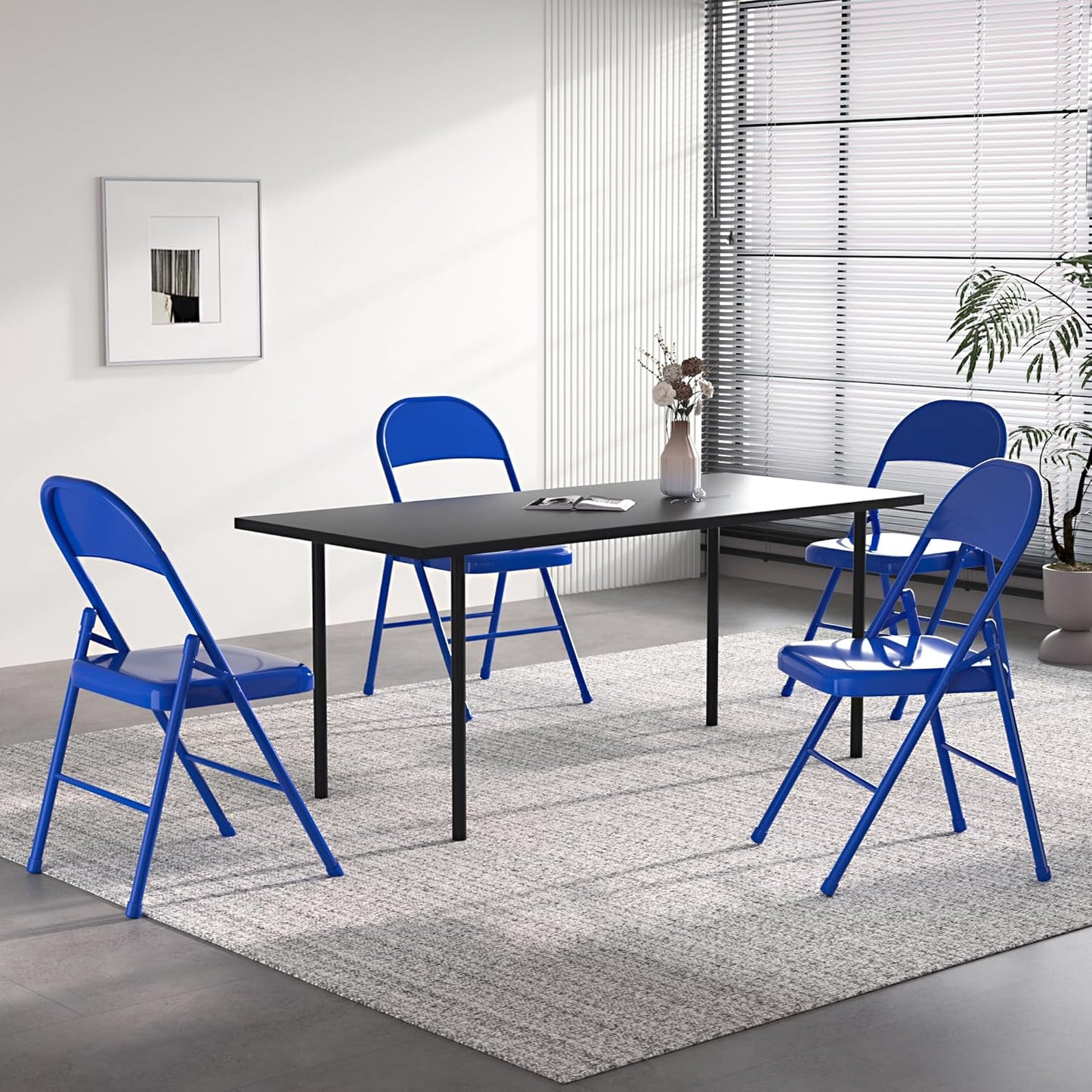 VECELO Metal Folding Chairs 4 Pack, Double Hinged Steel Frame Easy Foldable&Stackable for Office Kitchen Dinning Wedding Patio and Garden