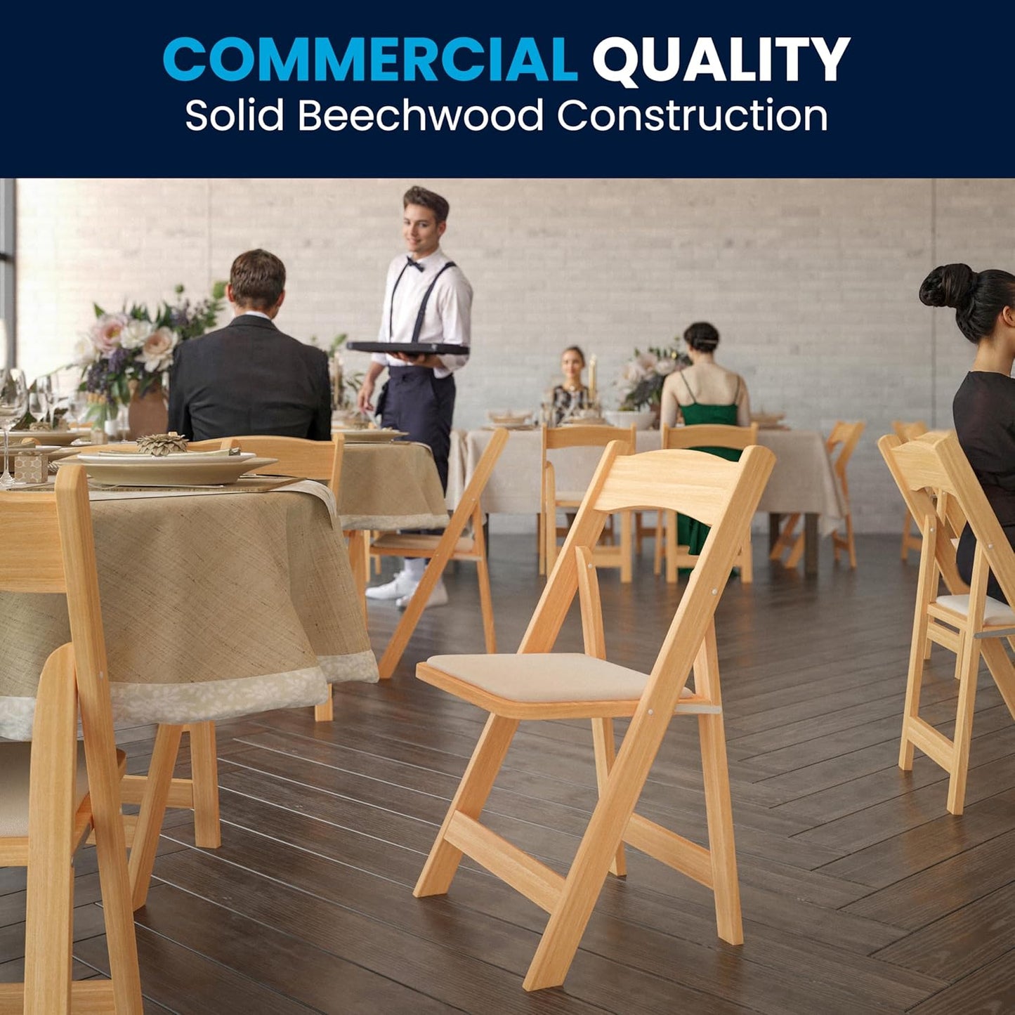 Flash Furniture 2 Pack HERCULES Series Natural Wood Folding Chair with Vinyl Padded Seat