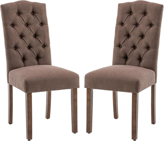 Tufted Upholstered Parsons Dining Chair Set Fabric Diner Accent Stylish Modern Kitchen Living Room with Button Sturdy Solid Wood Legs