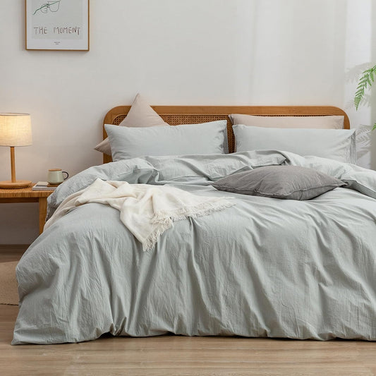 BESTOUCH Duvet Cover Set 100% Washed Cotton Linen Feel Super Soft Comfortable Chic Lightweight 3 PCs Home Bedding Set Solid Northern Droplet Grey Super Queen