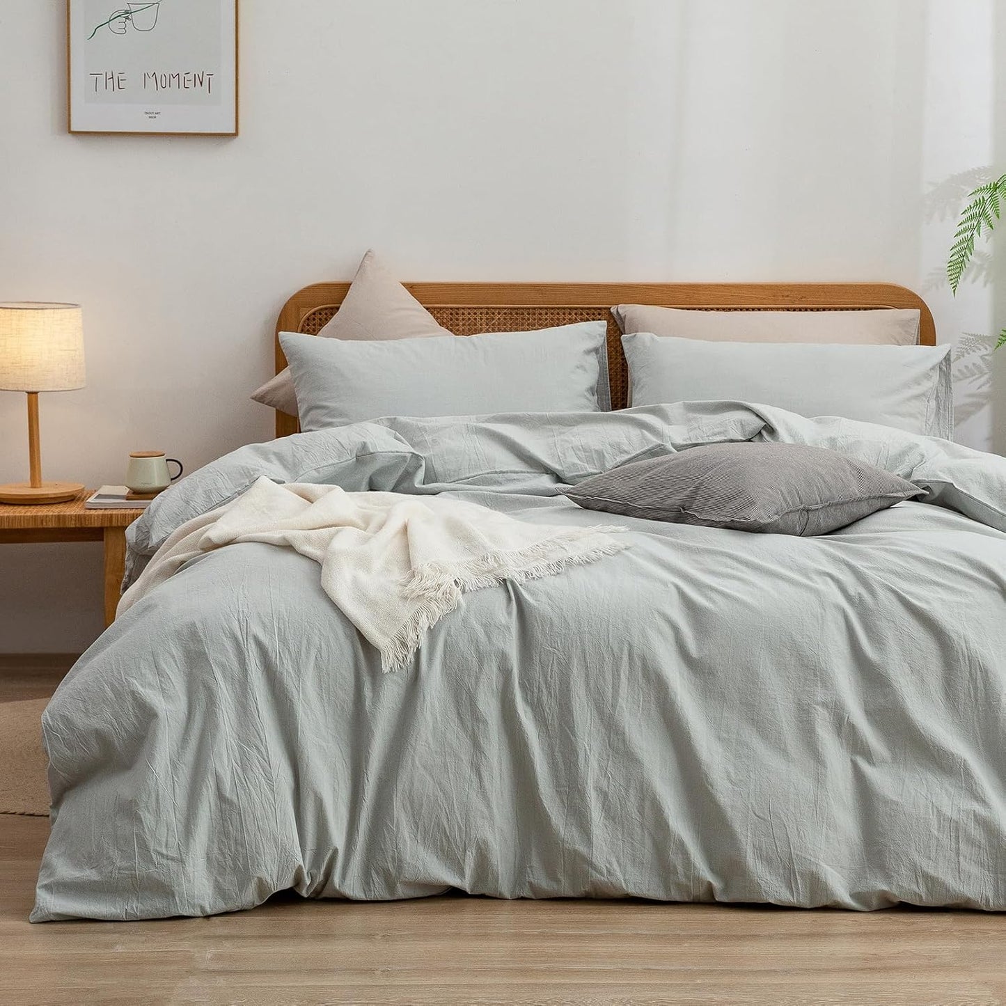 BESTOUCH Duvet Cover Set 100% Washed Cotton Linen Feel Super Soft Comfortable Chic Lightweight 2 PCs Home Bedding Set Solid Northern Droplet Grey Twin/Twin XL