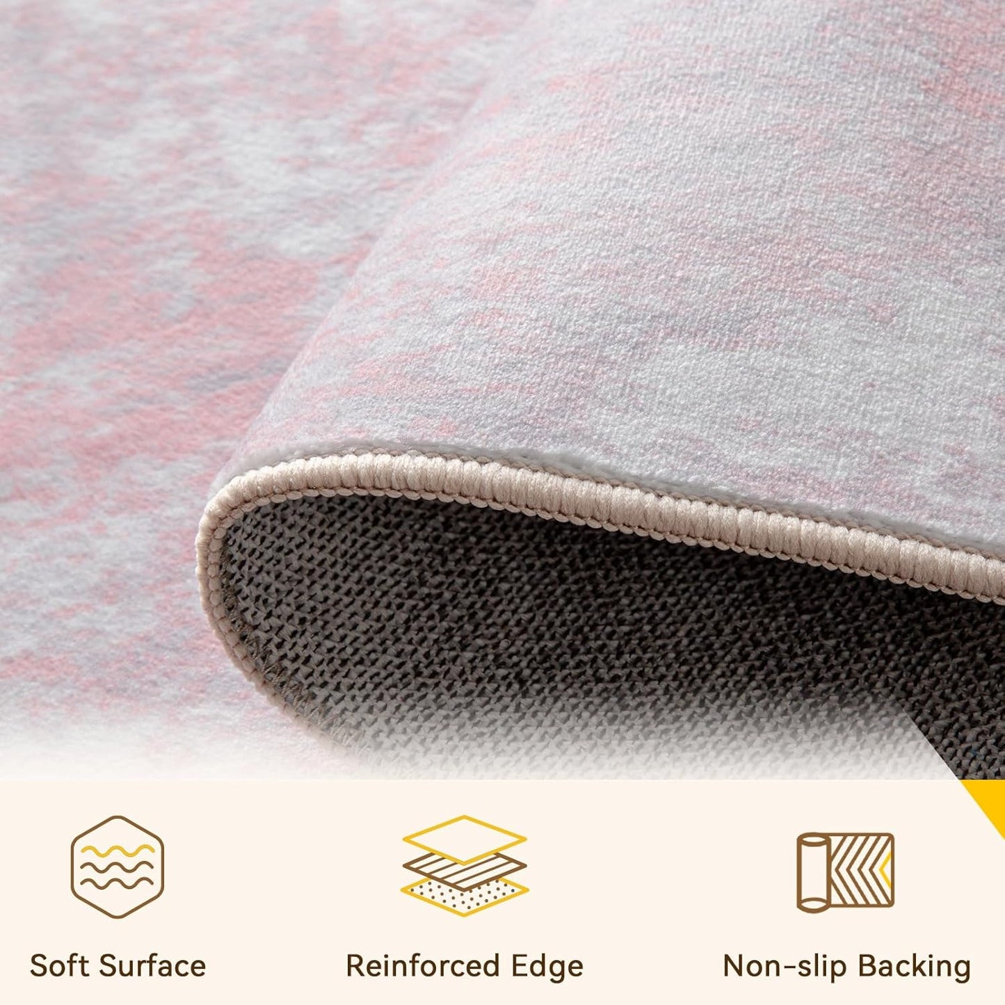Washable Area Rugs 4'x6' Non-Slip Modern Abstract Soft for Living Room Entryway Bedroom Nursery, Print Pattern, Grey Pink