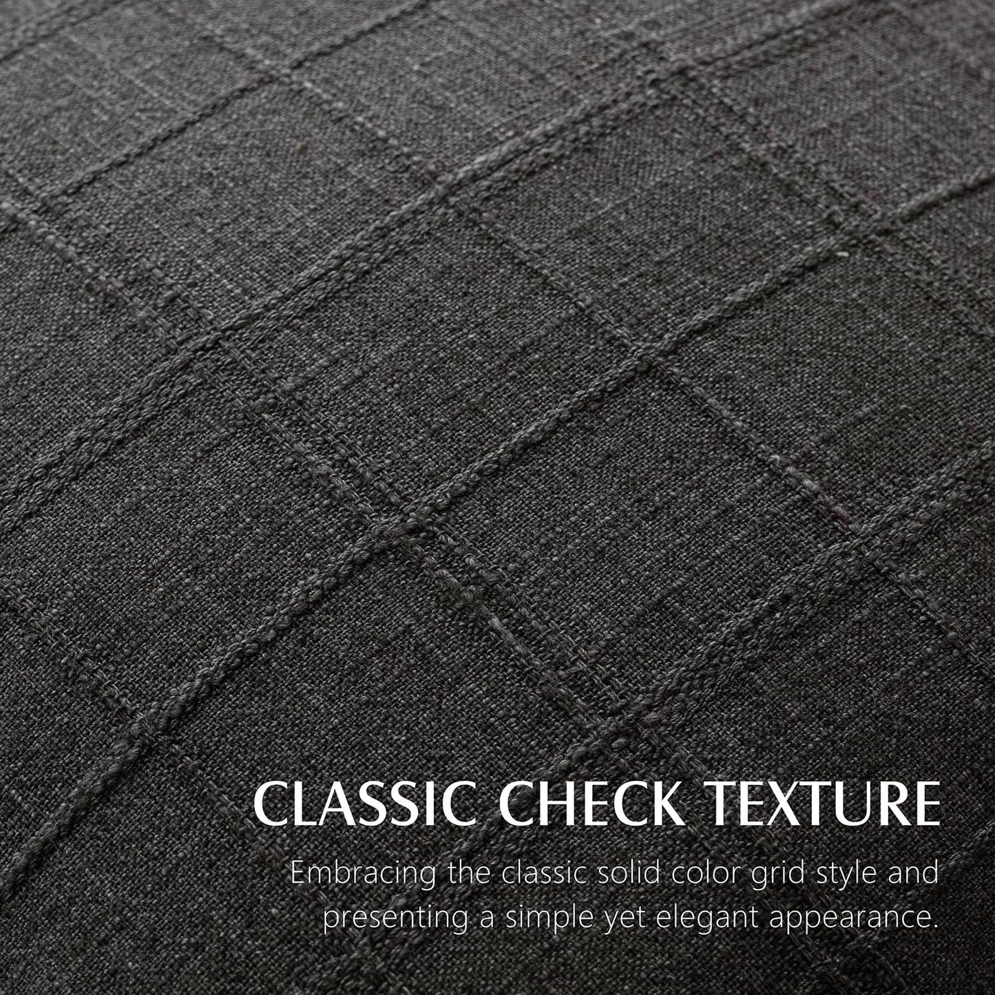 Foindtower Set of 2 Decorative Linen Check Throw Pillow Covers Neutral Long Body Lumbar Cushion Covers Farmhouse Vintage Home Decor For Sofa Chair Couch Bedroom Living Room Outdoor,14×36 Inch,Charcoal
