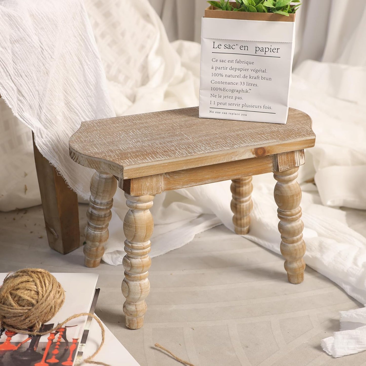 Wooden Bathroom Wood Foot Stool for Adults Kids, Bedside Step Planter Stool for Kitchen(Natural)