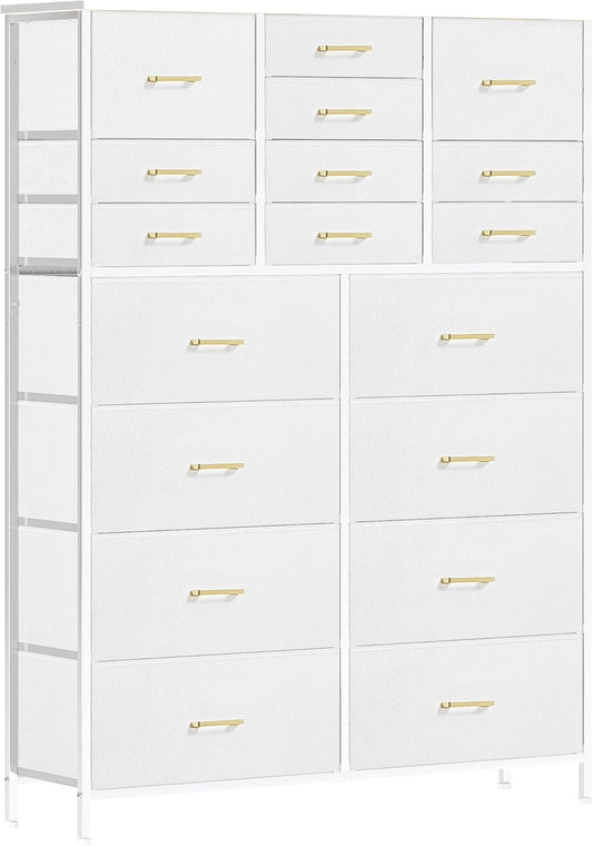 Large Dresser for Bedroom with 18 Drawers, Tall Fabric Storage Cabinet, Chest of Drawers for Closet, Nursery, Bedside, Living Room, Entryway, Hallway (White)