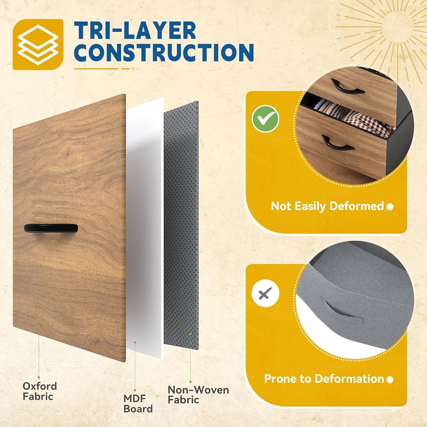 DWVO Dresser with 8 Drawers - Fabric Storage Tower, Organizer Unit for Bedroom, Hallway, Closets - Sturdy Steel Frame, Wooden Top & Easy Pull Fabric Bins (Burlywood Grain)