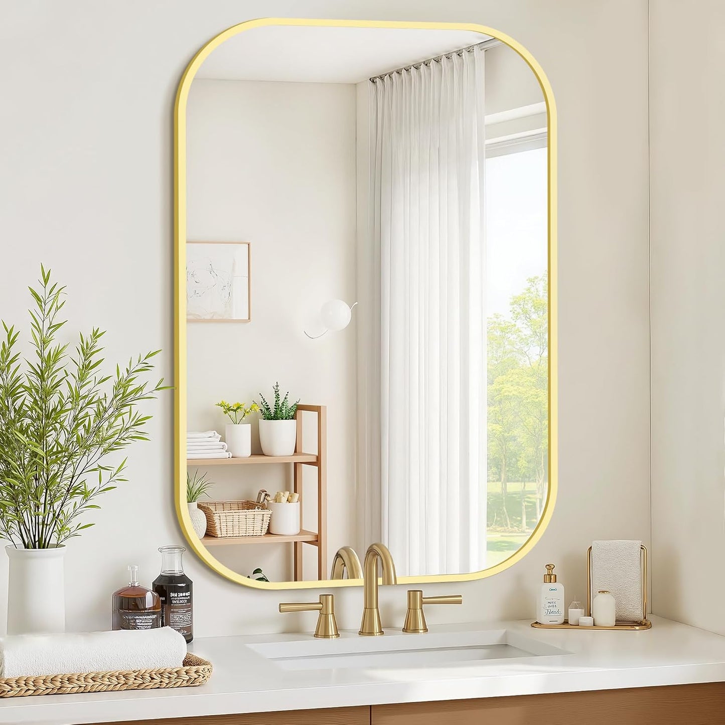 Bathroom Mirrors for Over Sink, 26x38 Gold Vanity Mirror for Bathroom Sink, HD Shatterproof Squircle Wall Mirror for Bathroom Washroom Lavatory Restroom Metal Frame