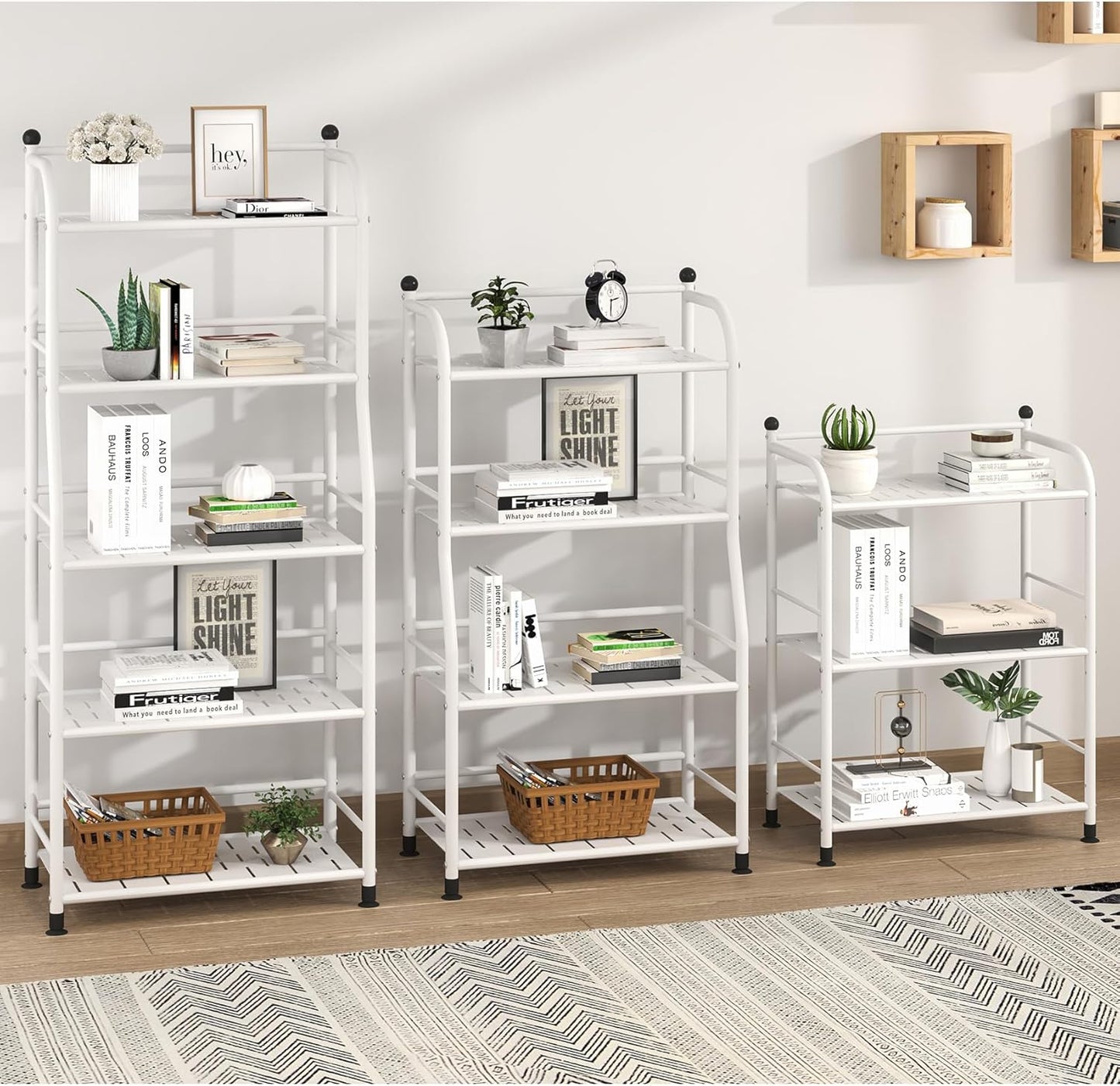 4 Tier Metal Shelf Storage Shelves Living Room Bookshelf Bathroom Corner Storage Rack for Kitchen,Indoor Plant Stand (Matte White, 4 Tier)