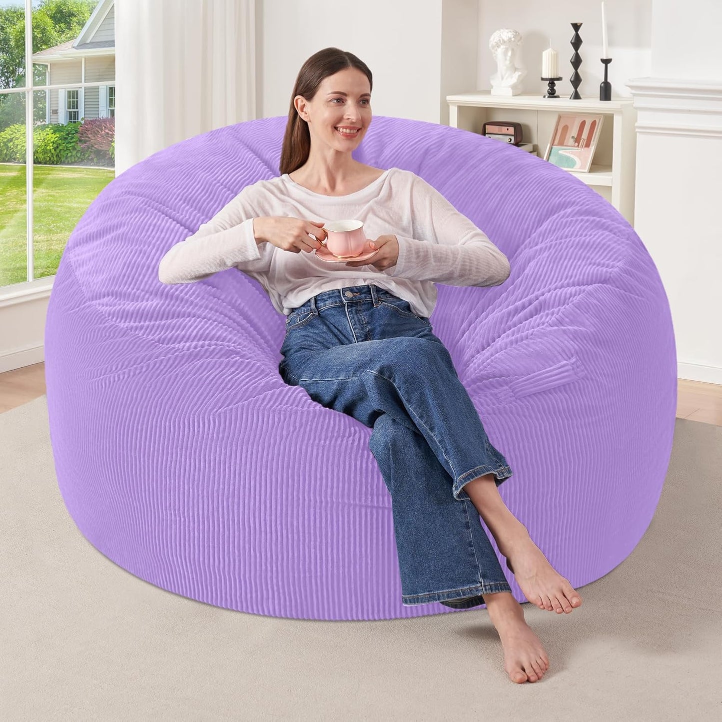 HABUTWAY 3FT Bean Bag Chair,Giant Bean Bag Chairs for Adults,Big Bean Bags with Memory Foam Filled, Large Beanbag Chairs with Soft Corduroy Cover-Purple
