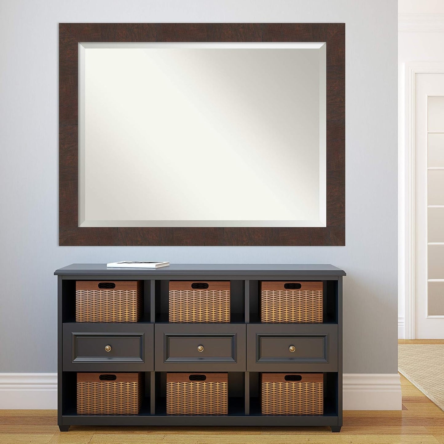 Amanti Art Brown Bathroom Mirror for Over Sink, 35x45 Wildwood Brown Rectangle Vanity Mirror, X-Large Rustic Farmhouse Frame, Hangs Horizonally and Vertically, Bathroom Wall Decor, Beveled Edge