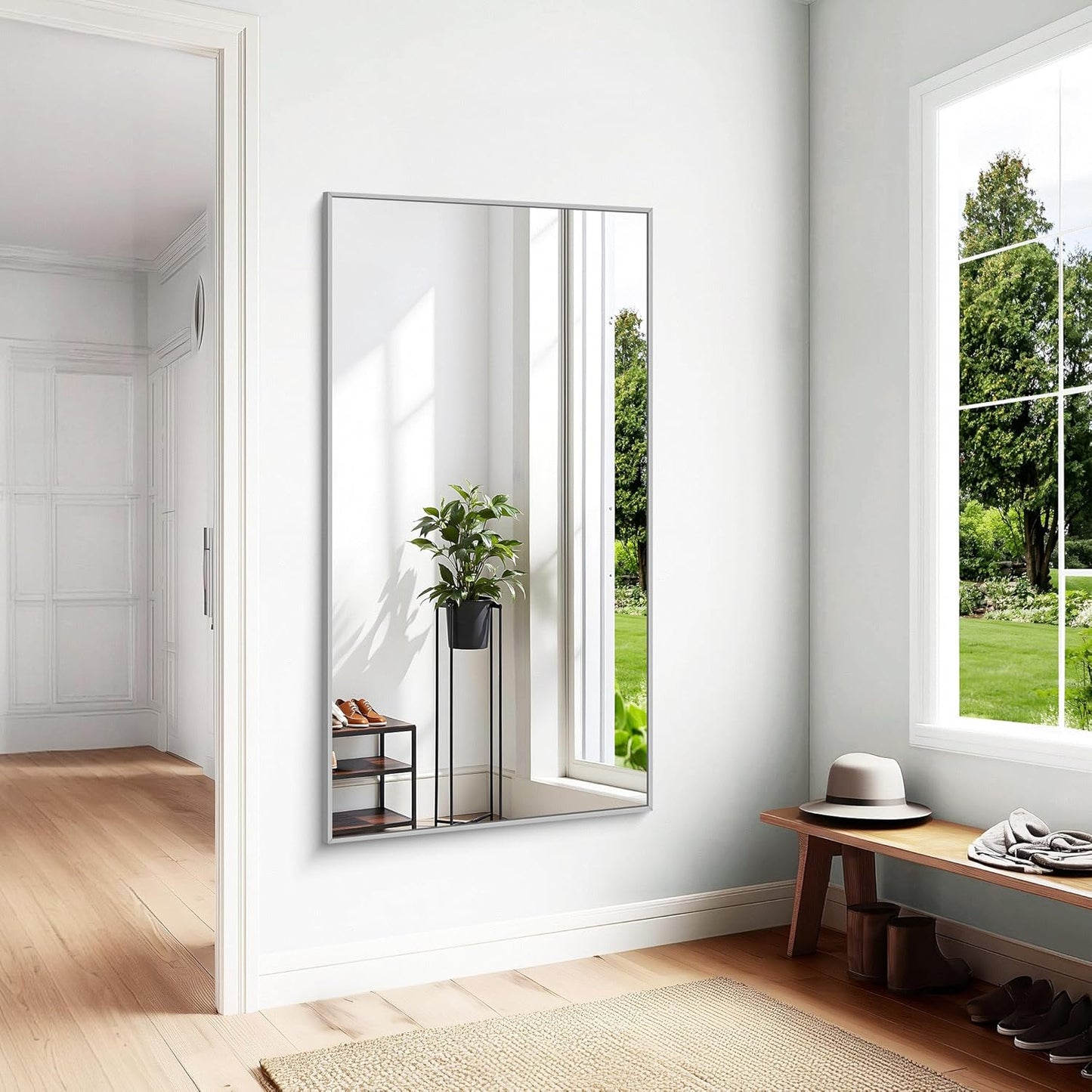 KOCUUY Large Silver Bathroom Mirror, 60x30 inch Rectangular Mirror for Bathroom Sink, Oversized Mirror with Metal Brushed Nickel Frame for Living Room, Farmhouse, Entryway, Hang Horizontal/Vertical