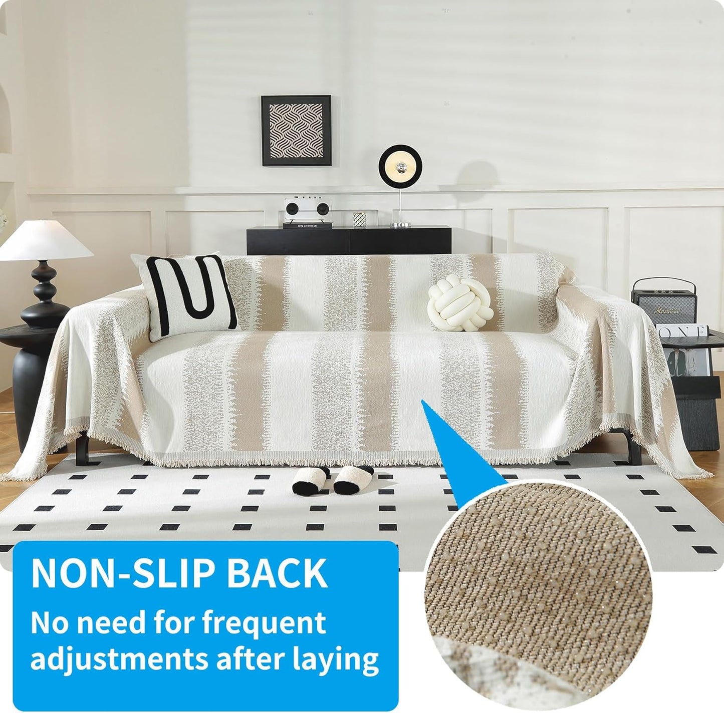 LUFEIJIASHI Boho Couch Covers for Sofa Non Slip Sofa Covers Washable Couch Covers for 3 Cushion Couch Sofa Pet Friendly Sectional Couch Cover Blanket Furniture Protector for Dogs (Khaki, 71"x150")