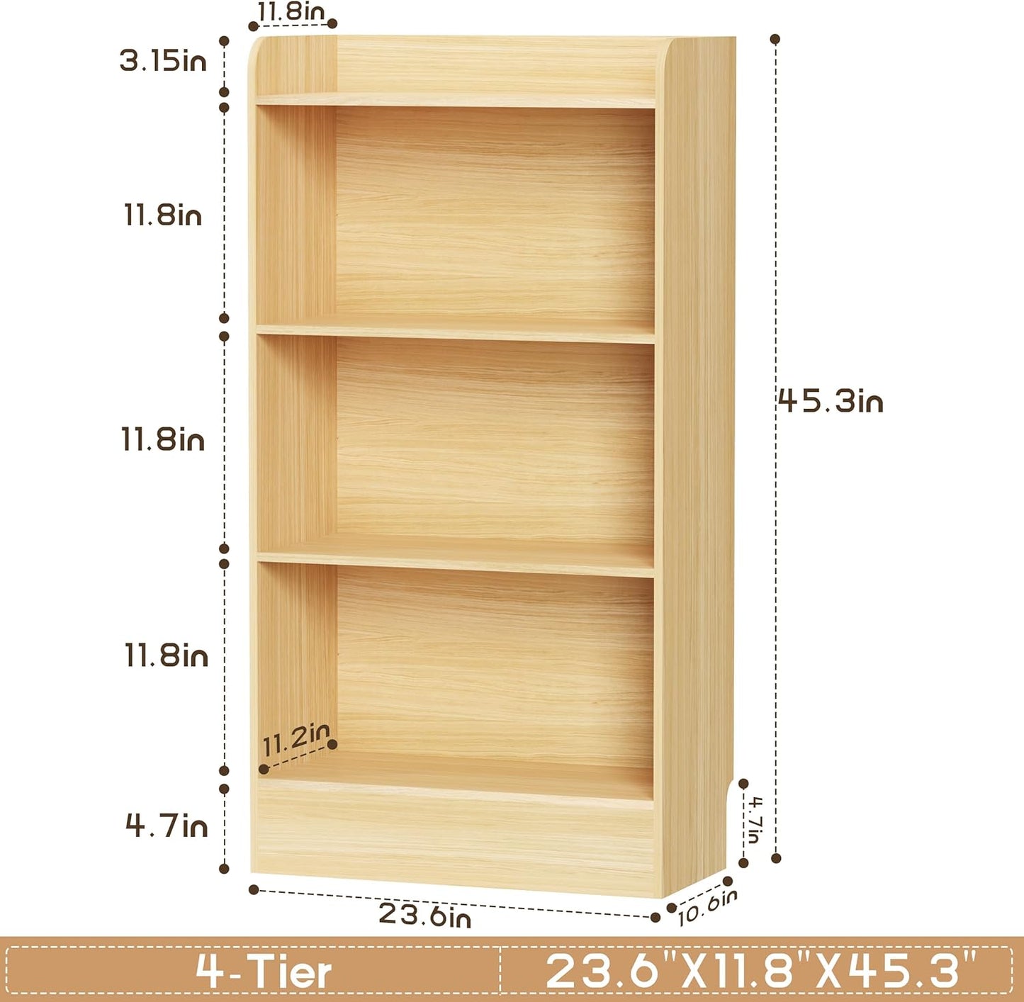 Lkeiyay Kids Bookshelf,Wooden Storage Shelf Organizer,4-Tier Montessori Kids Shelf,Wooden Storage Cabinet Shelves for Kids Room,Playroom(Natural)