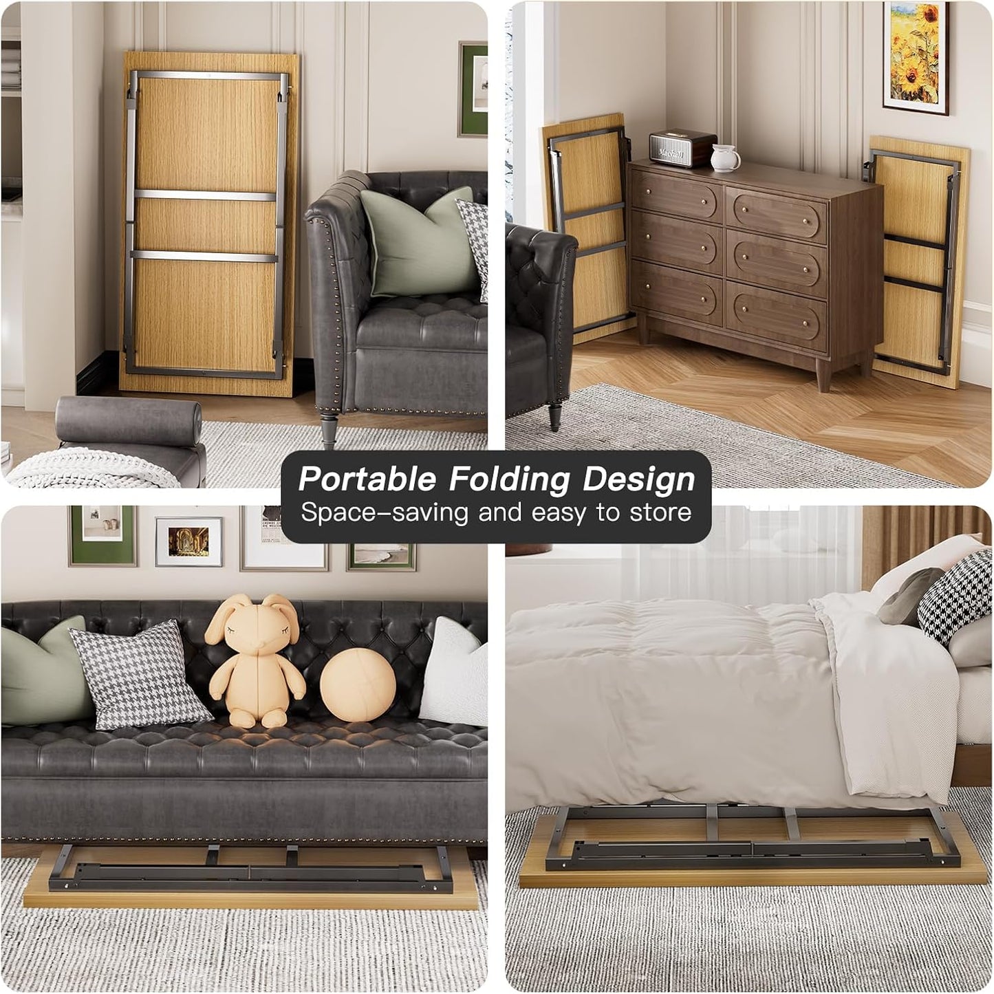 Folding Coffee Table, Portable Floor Table Desk for Sitting on The Floor, No Assembly Low Coffee Table for Living Room, Home, Caravan and Camping Use, Natural Wood, 39.4Lx19.7Wx15.8H