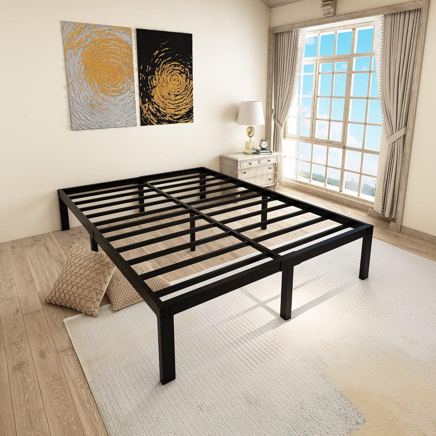 45MinST 14 Inch Reinforced Platform Bed Frame/3500lbs Heavy Duty/Easy Assembly Mattress Foundation/Steel Slat/Noise Free/No Box Spring Needed, Twin XL