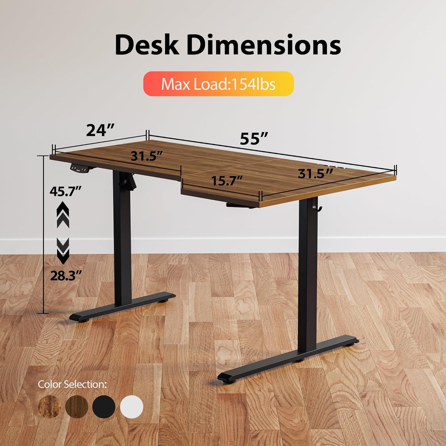 Agilestic Electric Standing Desk, L-Shaped 55 Inches Height Adjustable Desk, Sit and Stand up Desk for Work Office Home, Ergonomic Rising Computer Table for Home Office with Splice Board, Dark Walnut