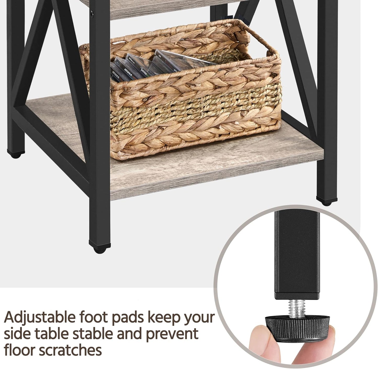 Yaheetech End Table Living Room, 3-Tier Side Table with Storage Shelves for Home Office, Industrial X Design Sofa Tables with Strong Metal Frame, Easy Assembly, Gray