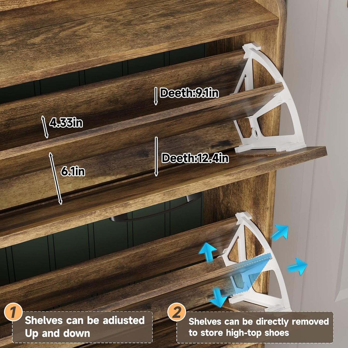 Maupvit Large Shoe Storage Cabinet with 6 Flip Drawers, Freestanding Shoe Organizer with Metal Handles for Entryway, Narrow Shoe Rack Cabinet, Rustic Brown