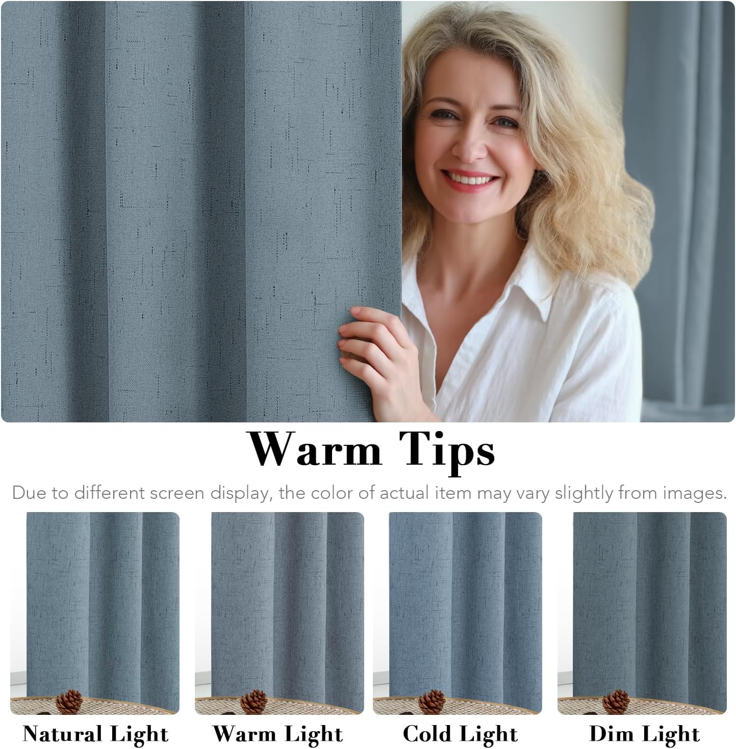 H.VERSAILTEX Linen Blackout Curtains 108 Inches Long 100% Blackout Thermal Insulated Textured Linen Look Curtain Draperies Anti-Rust Grommet, Energy Saving with White Liner, 2 Panels, Stone Blue
