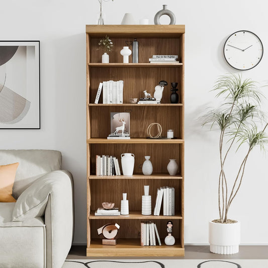 72" Wooden Book Shelf, 5 Shelf Bookcase, Modern Bookshelf with Adjustable Shelf for Home Office, Study Room, Oak