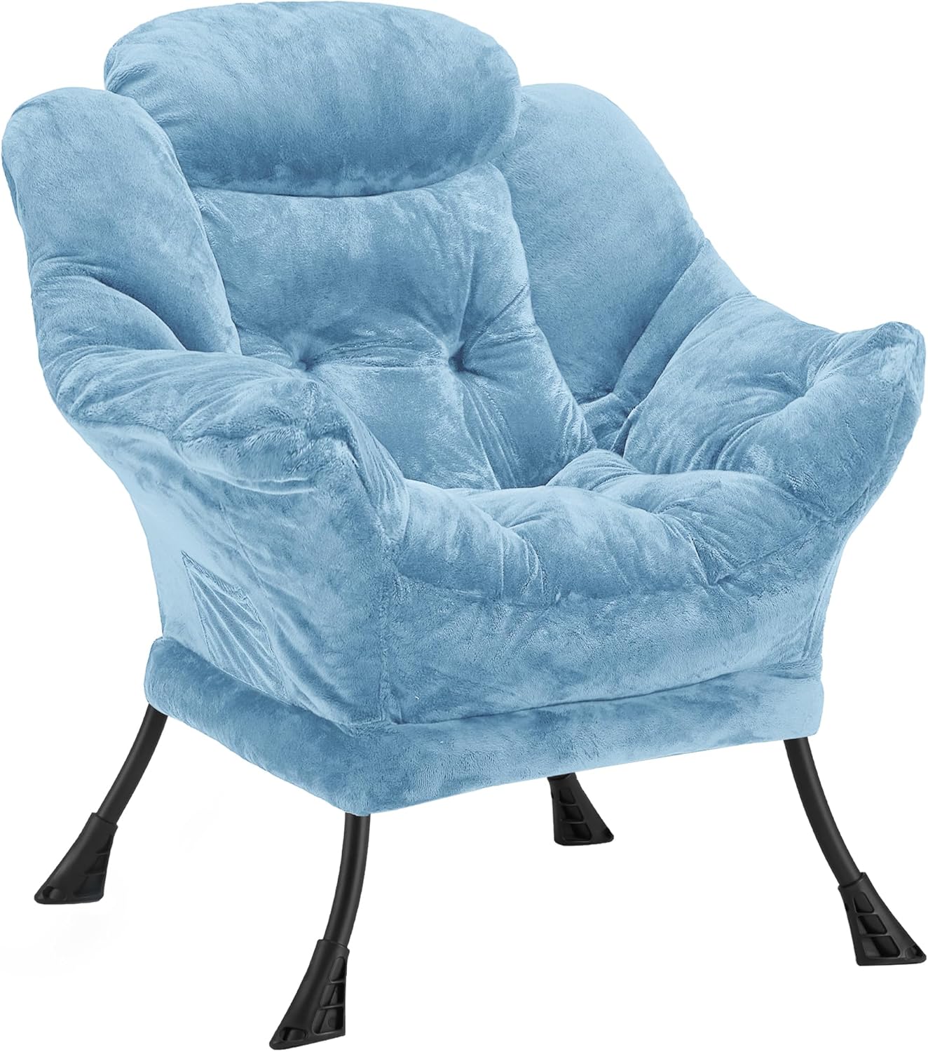 Fabric Lazy Chair for Adults, Oversized Upholstered Sofa Chair, Plush Comfy Lounge Chair with Large Side Storage Pocket, Thick Padded Reading Chair for Living Room, Bedroom, Study Room, Blue