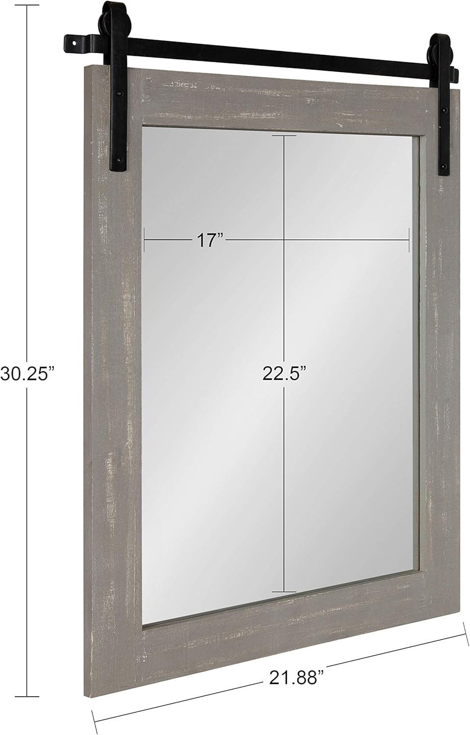 Kate and Laurel Cates Rustic Wall Mirror, 22" x 30" Rustic Gray, Farmhouse Barn Door-Inspired Wall Decor