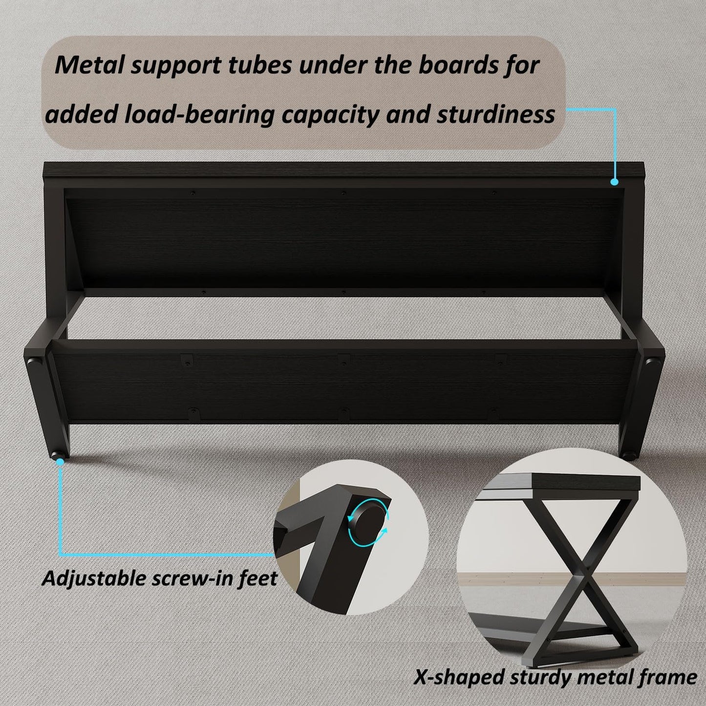 IBF Black Bench, Modern Entryway Bench for Bedroom, Wood Metal Storage Hallway Bench for Dining Living Room, Farmhouse Shoe Rack Indoor Accent Seating Bench for Foyer Entrance, Black Oak, 47 Inch Long