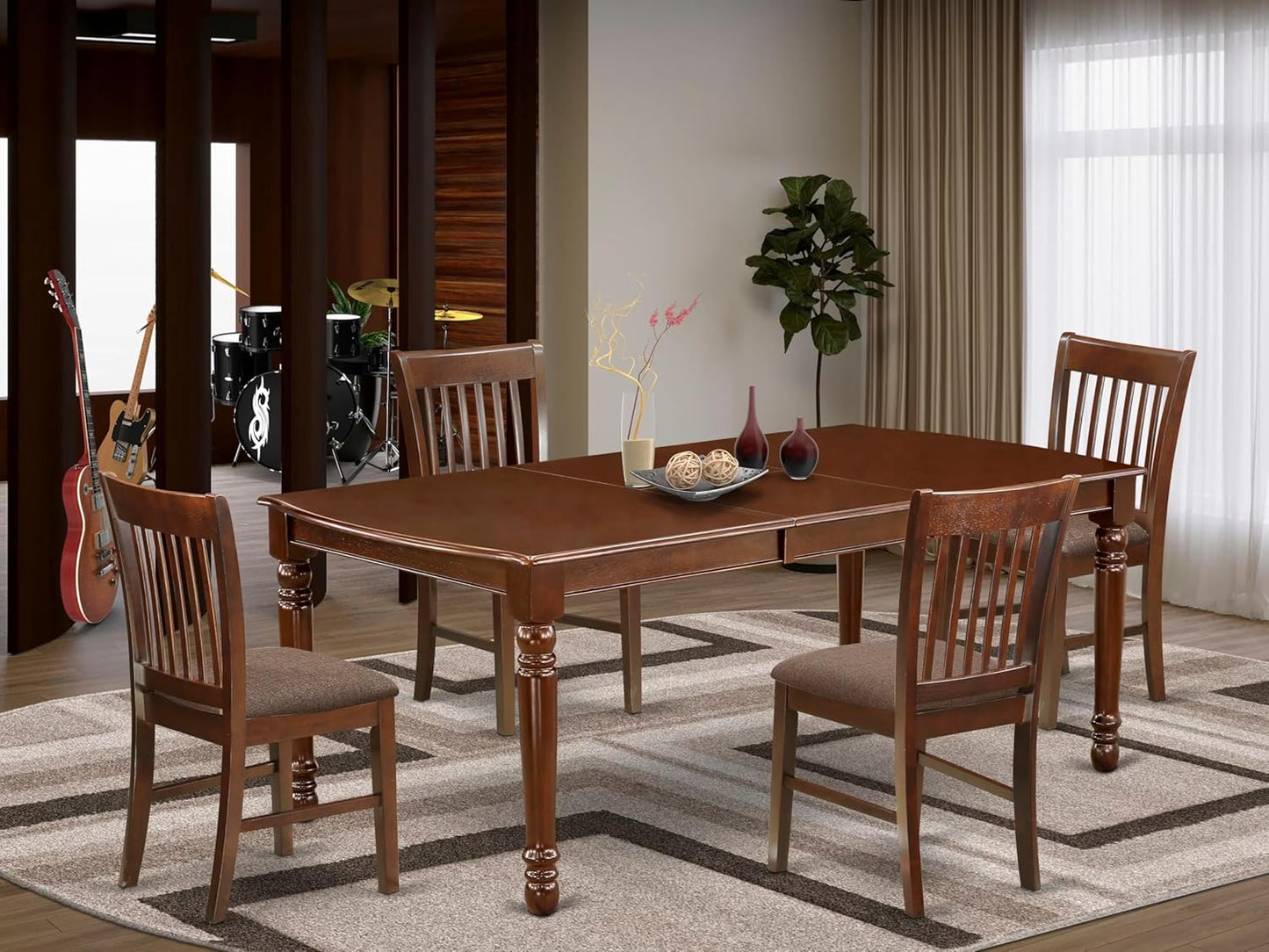 East West Furniture DONO5-MAH-C 5 Piece Dinette Set for 4 Includes a Rectangle Dining Table with Butterfly Leaf and 4 Linen Fabric Dining Room Chairs, 42x78 Inch, Mahogany