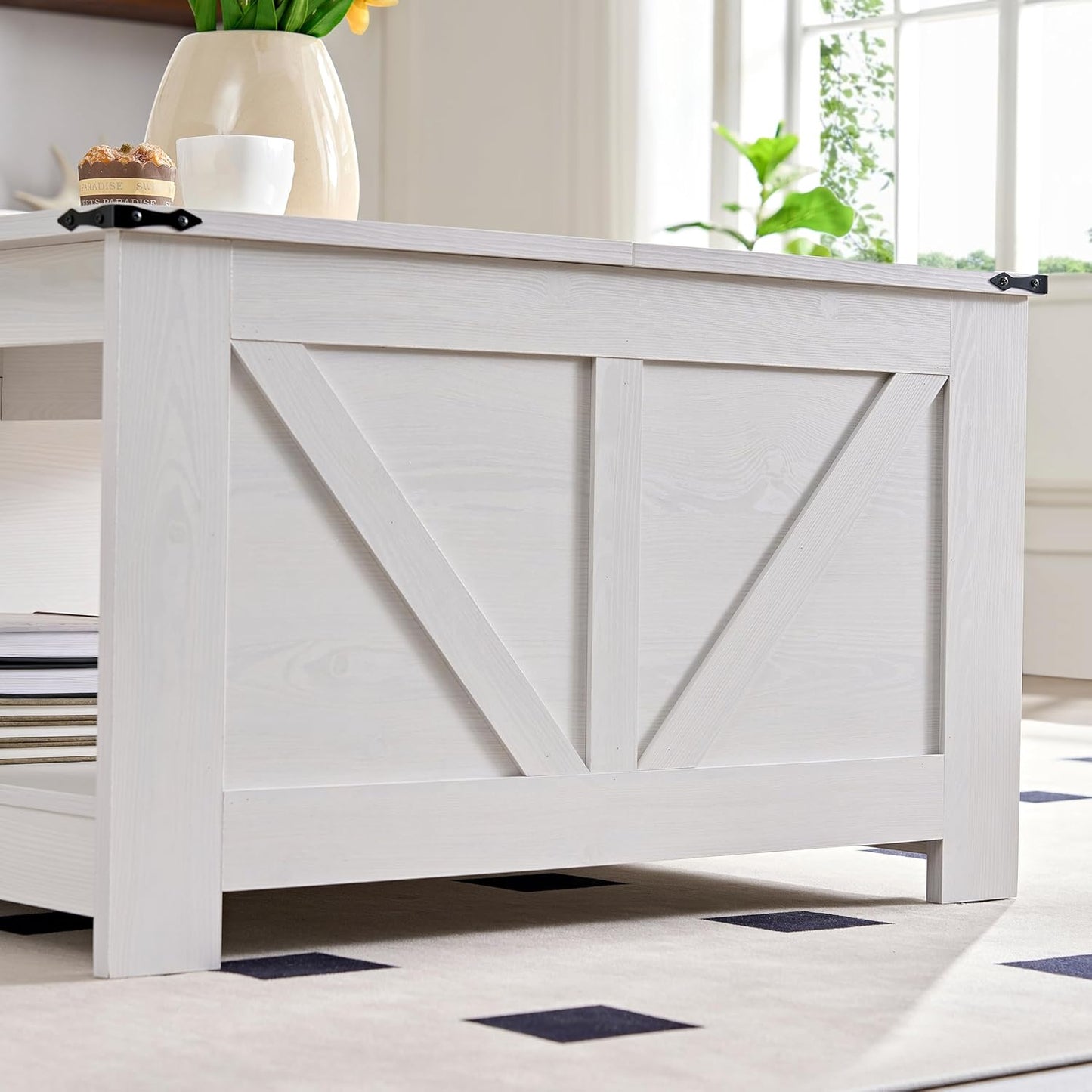 Farmhouse Coffee Table for Living Room, Wood Square Coffee Tables, 31.5" W x 31.5" D, White