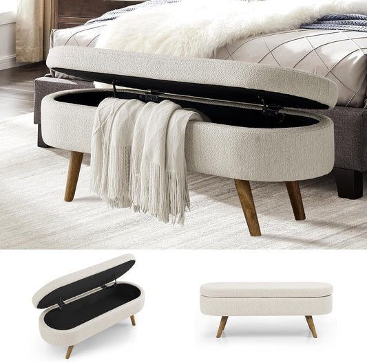 NicBex Ottoman Bench with Storage for Bedroom, 43.5" Upholstered End of Bed Bench with Rubber Wood Legs, Linen Storage Bench for Living Room or Entryway,