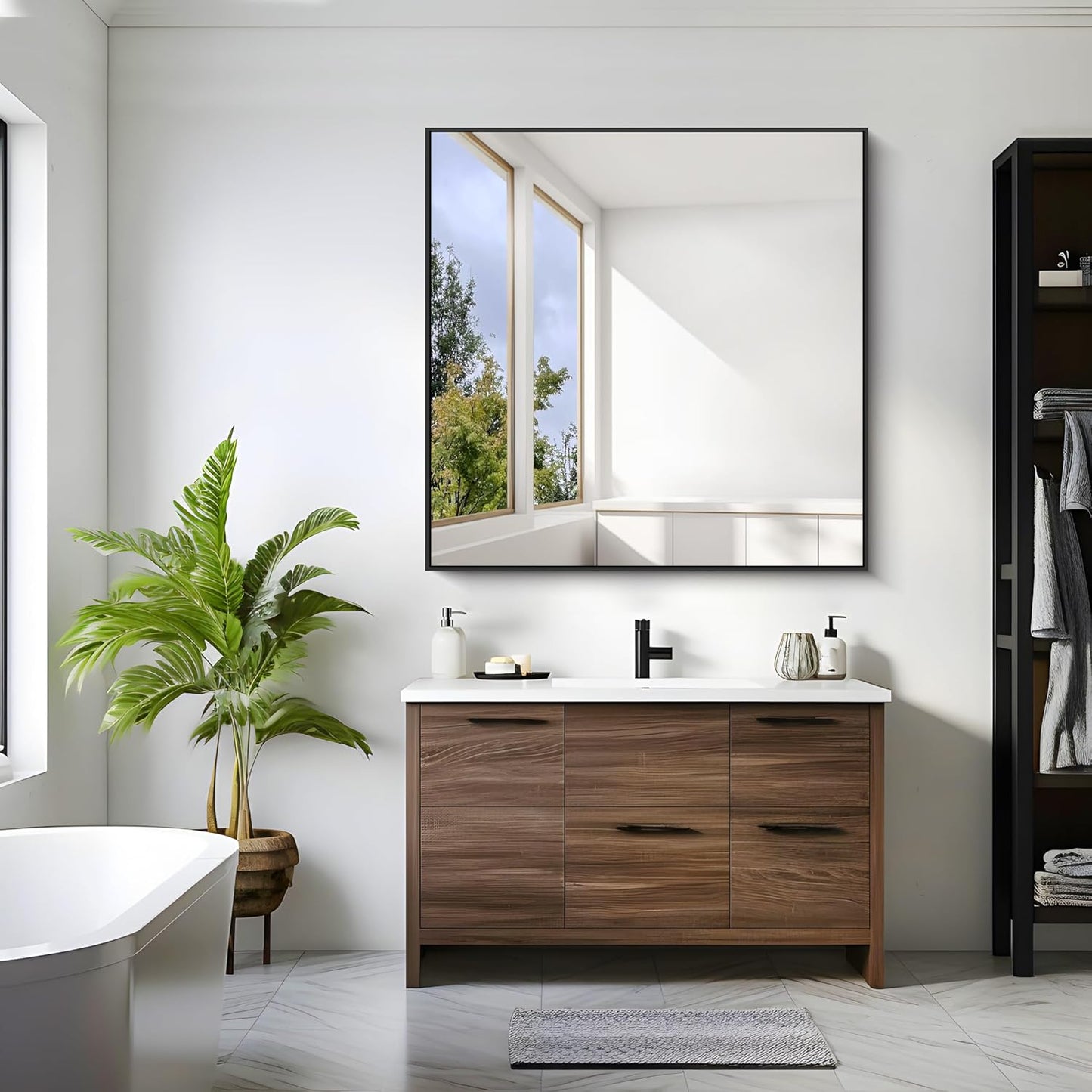 KOCUUY Black Square Mirror, 42"x42" Bathroom Mirrors for Over Sink, Large Black Wall Mounted Mirror, Metal Framed Mirror for Wall, Vanity Mirror for Bathroom Living Room Bedroom Dining Room