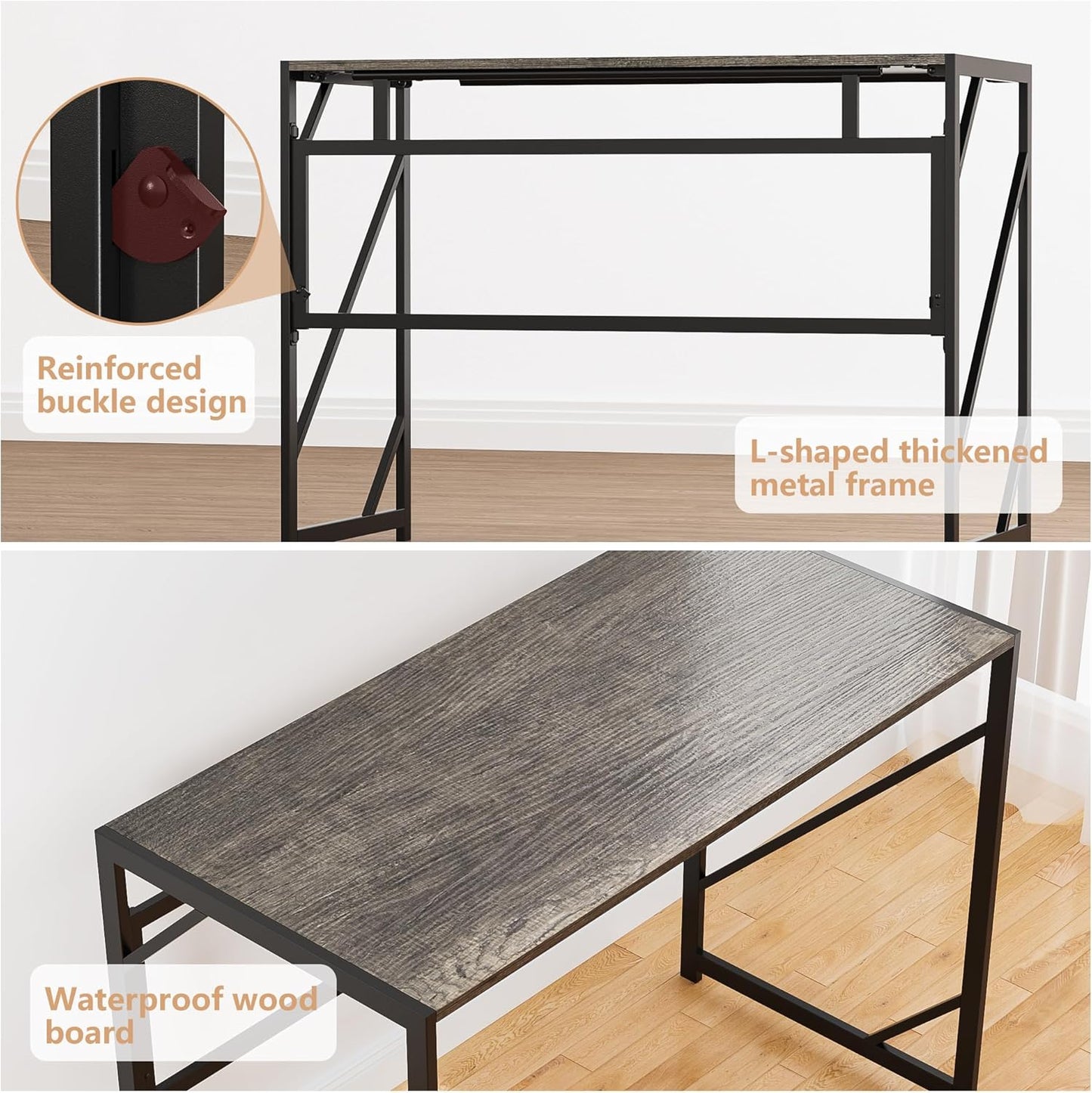 Elephance Folding Desk Writing Computer Desk for Home Office, No-Assembly Study Office Desk Foldable Table for Small Spaces