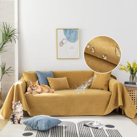 STACYPIK Durable Waterproof Couch Cover, Yellow Sofa Cover for 3 Cushion Couch, L Shaped Cover, Anti-Scratch Sofa Slipcover, Non-Slip Furniture Protector, Multi-use Sectional Couch Cover-71X134IN