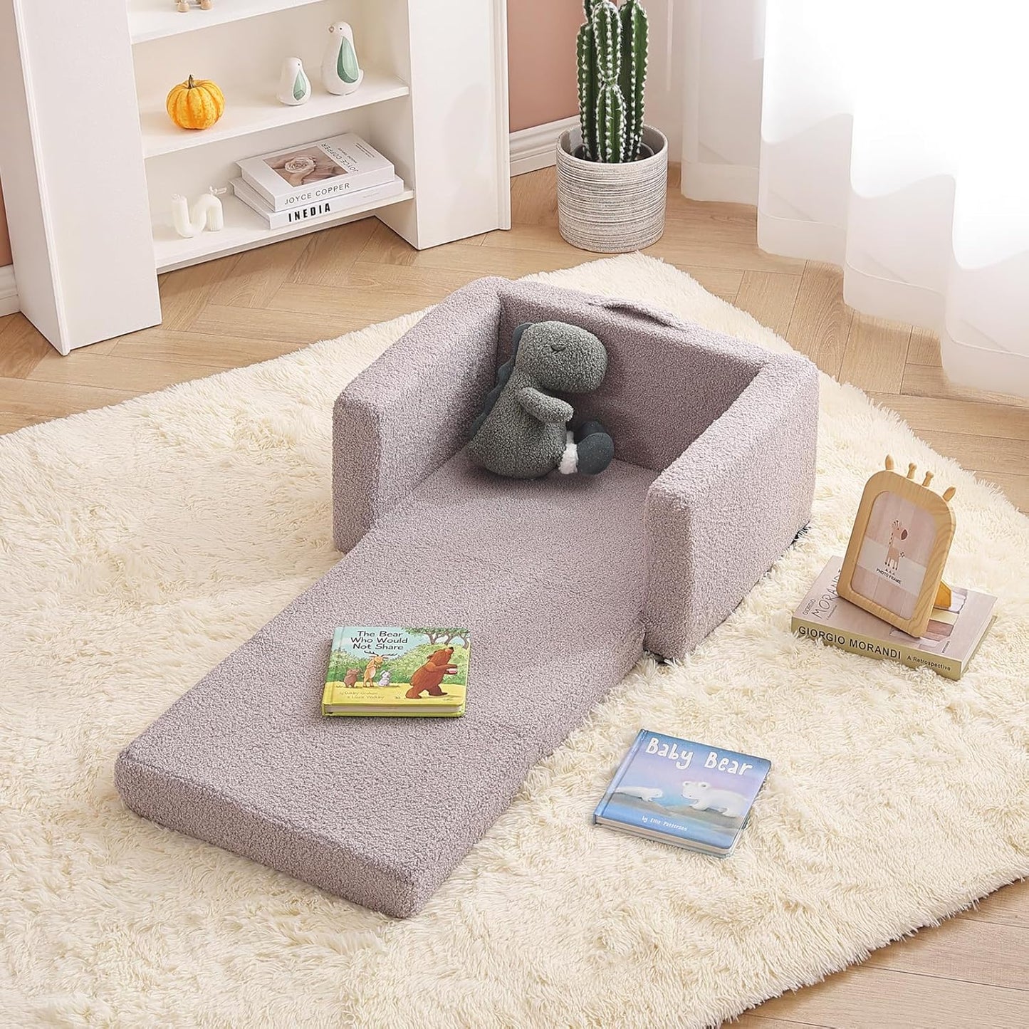 Tiita Kids Sofa, 2-in-1 Todder Couch, Convertible Children Couch to Lounger, Flip Out Kids Sofa Chair, Toddler Armrest Chair Bed, Folding Kids Play Sofa for Girl or Boy (Grey)