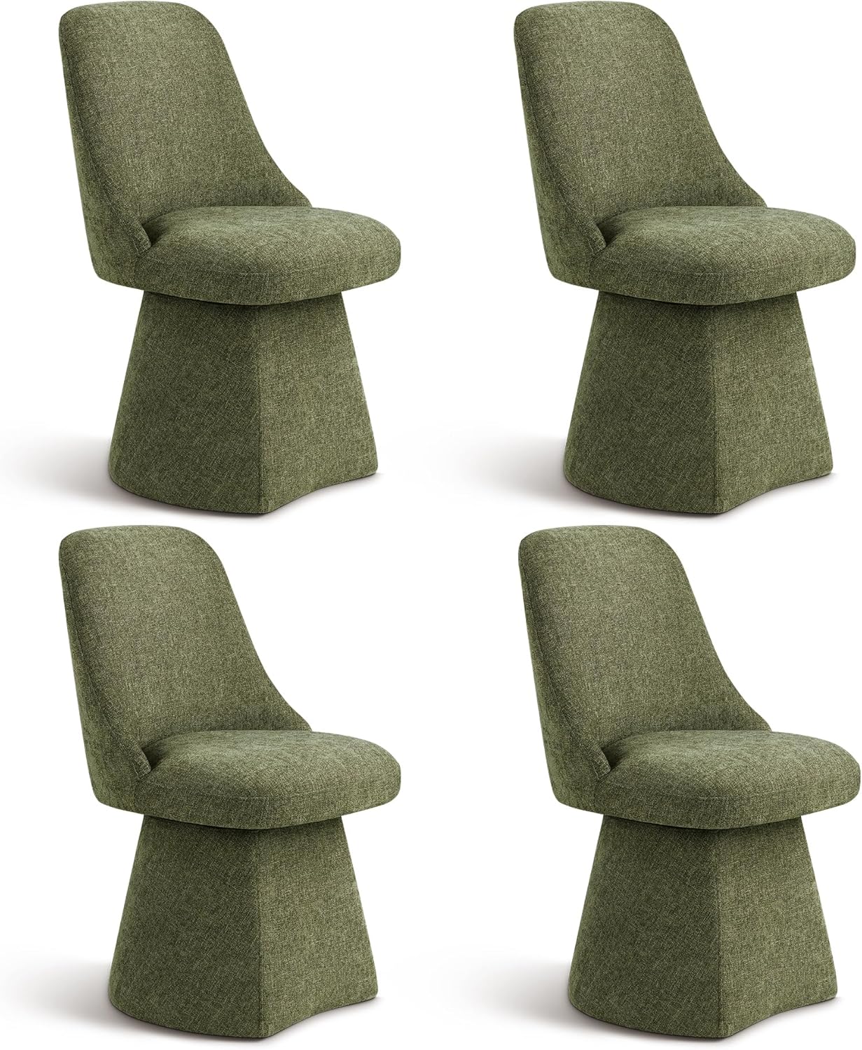 Swivel Dining Chair Mid Century Modern DeskChair High Back Upholstered Linen Fabric SideChair for Kitchen Diningroom Bedroom,Moss Green,4 Box