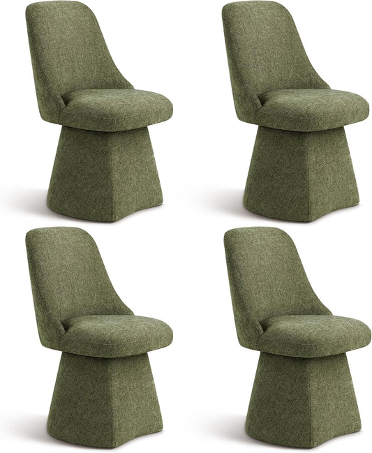 Swivel Dining Chair Mid Century Modern DeskChair High Back Upholstered Linen Fabric SideChair for Kitchen Diningroom Bedroom,Moss Green,4 Box