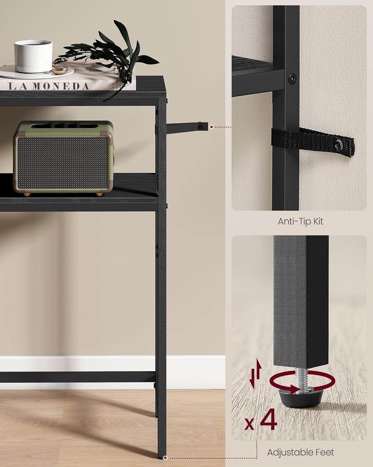 VASAGLE Console Table, 2-Tier Narrow Sofa Table with 2 Shelves, 7.9 x 31.5 x 31.5 Inches, for Living Room, Hallway, Entryway, Charcoal Gray and Ink Black ULNT130B22V1